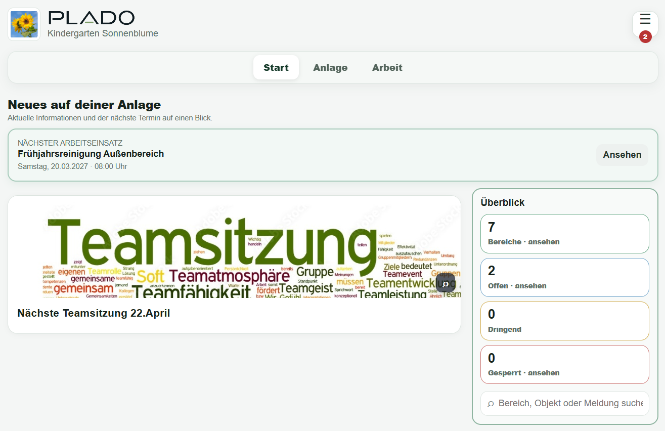PLADO Startseite in der Desktop-Ansicht